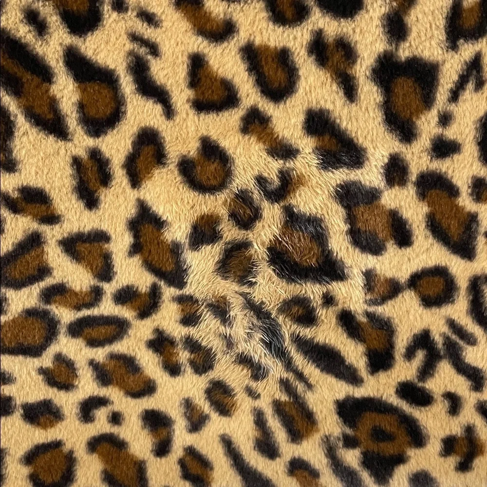 Leopard Print Faux Fur Teddy Coat Cropped Open Front Lined Size Small - Picture 9 of 9